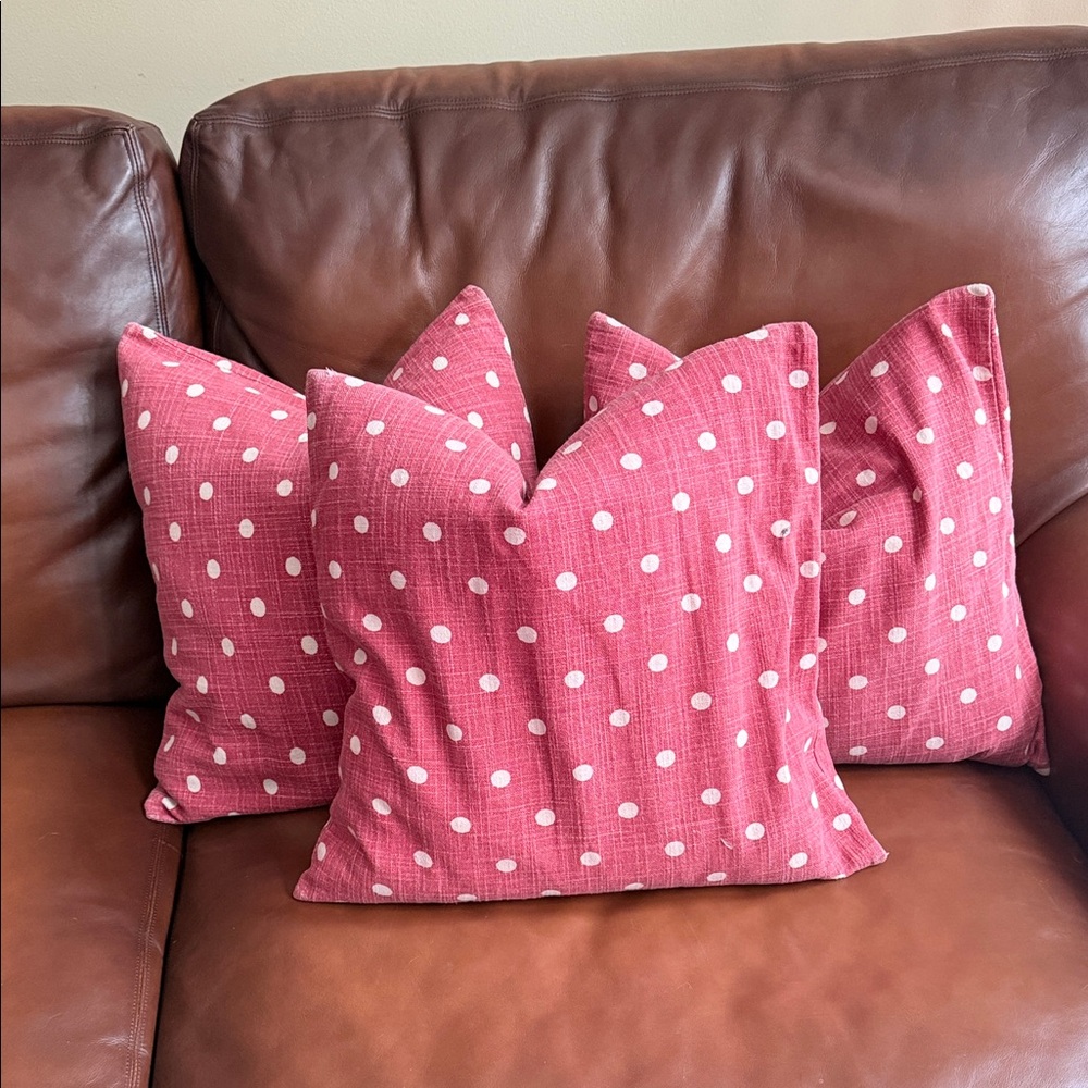 3 Pottery Barn Red Polka Dot Accent Pillows